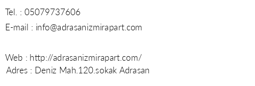 Adrasan Izmir Apart telefon numaralar, faks, e-mail, posta adresi ve iletiim bilgileri